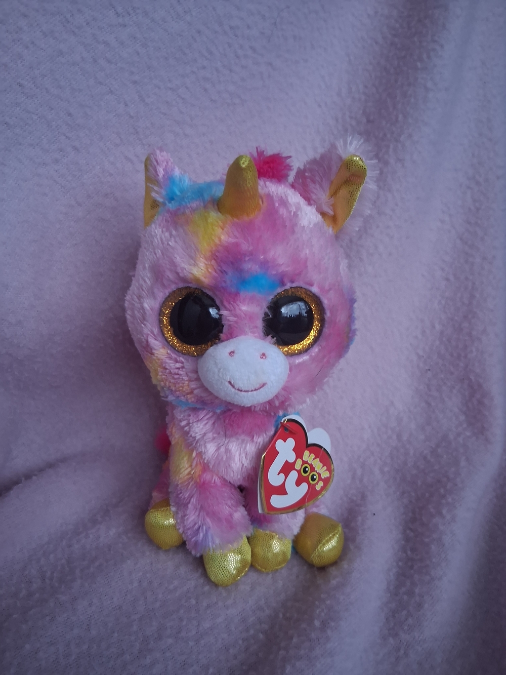 TY Beanie Boo Pink Rainbow Unicorn Plush with Gold Accents